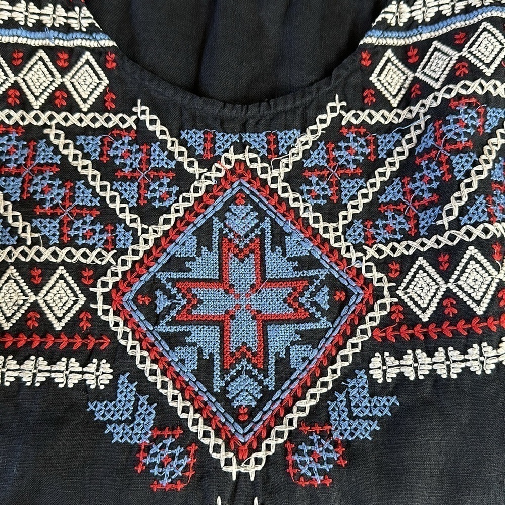 JW Los Angeles Johnny Was 100% Linen Embroidered Black Dress, S - Picture 9 of 9